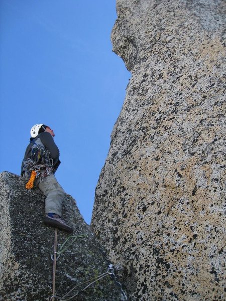 Contemplating the start of the bolt ladder.