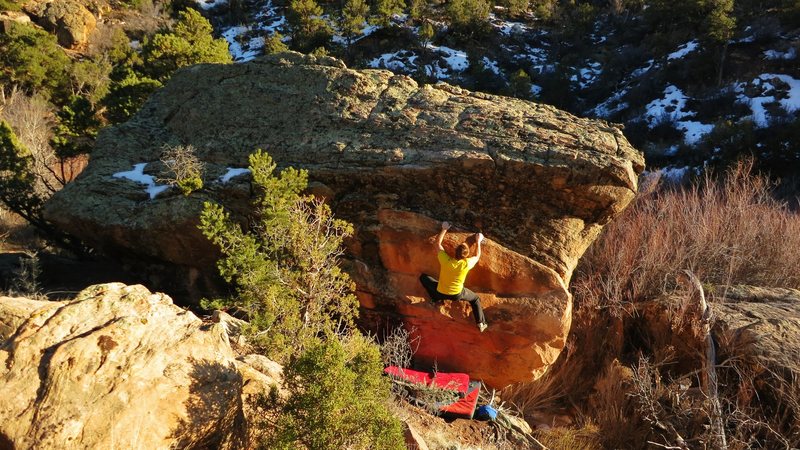 Matched on the good rail. From there head straight up to a formidable topout.