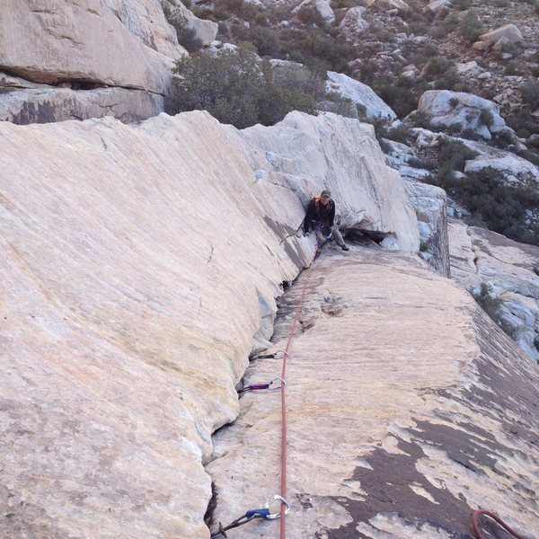 Looking down at pitch 2. IMHO the best pitch of the route.