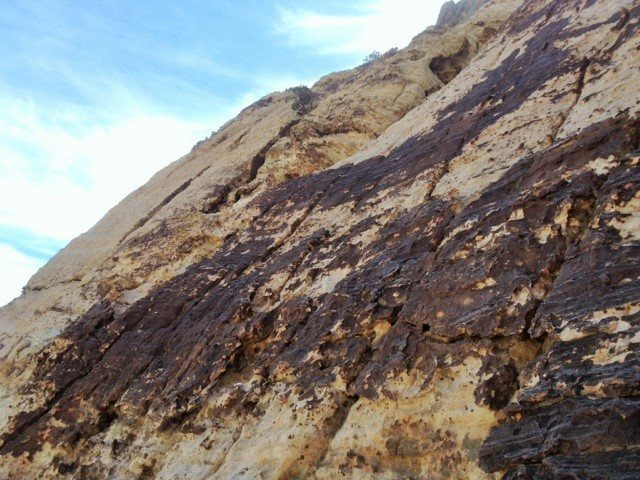 The ledge to the left of the frame is the intended pitch 2 belay station. We belayed from the middle of the slab.