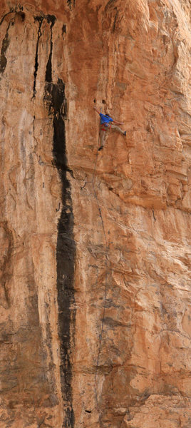 The reachy crux when the big block <br>
was still there! - 99 Problems <br>
But a Pinch Ain't One (5.13c)