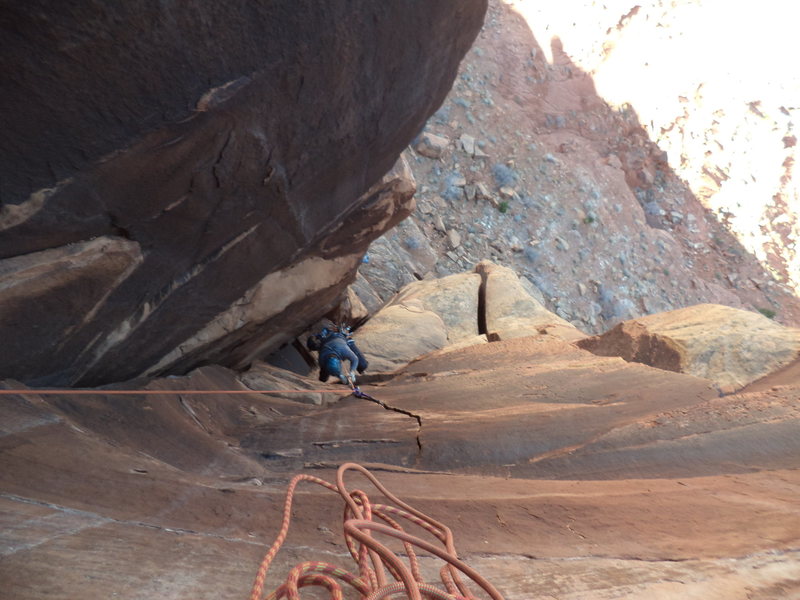 Steve enjoying finger crack before the squeeze on pitch 2