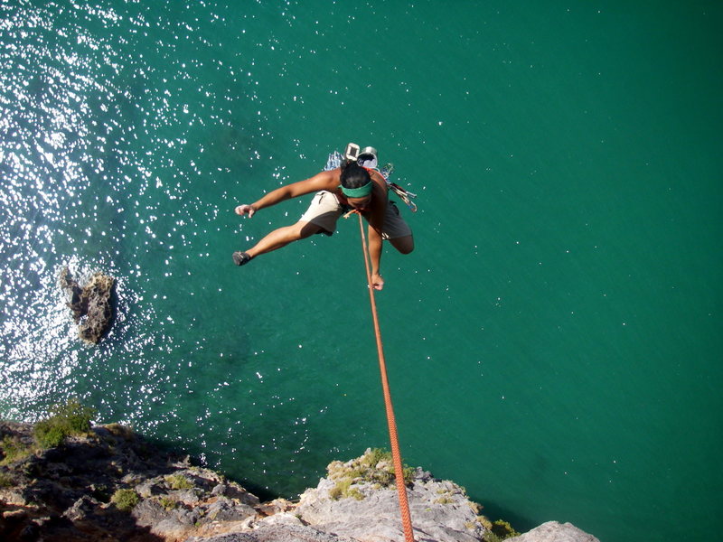 We paddled out to this three pitch route on Aou Nang Tower for a sweet morning climb.
