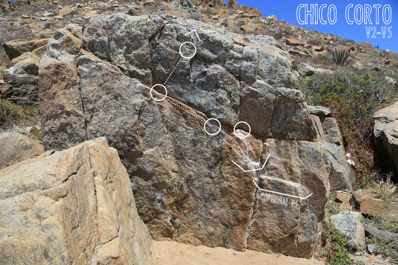 Spoiler! Beta! Chico Corto is on the Low Boy Boulder in the La Poza Boulder Field.