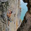 Past high crux on The King and I. West Railay Beach in Krabi, Thailand. 