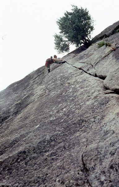 Chuck Wilfley in the 5.9 section of the second pitch. 1980.