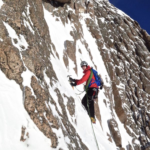 The final few pitches to the summit in mixed conditions, March 2015.