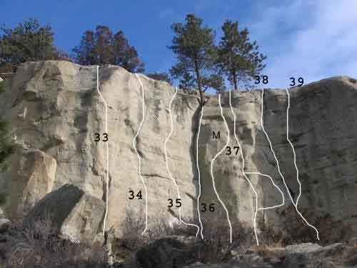 Gregory 12 of 17<br>
(33)The Gauntlet ? (34)Altered Ambitions ? (35)Tenacious .12a (36) Welcome to Billings .8+ (M)The Girl Inbetween .12a (37) The End Guy .11b (38)Tree Route .10a (39) It's all There 12a