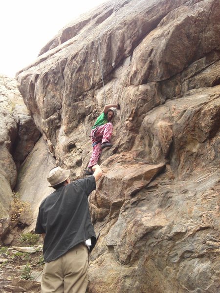 Katie Kelble gets the beta from first ascentionist Chuch Fitch.