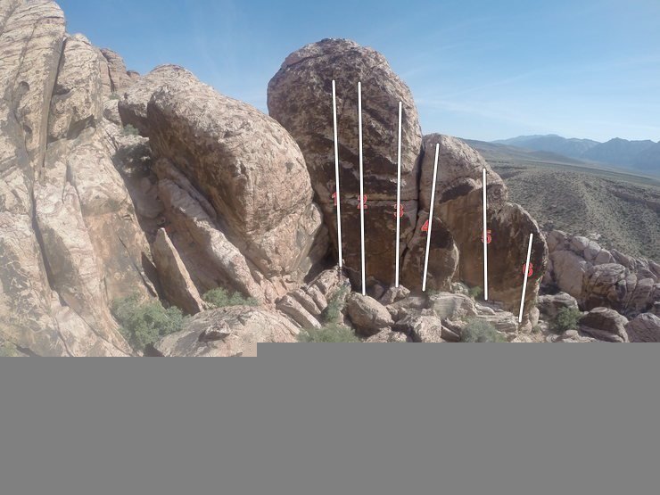 first pullout civilization crag routes on the wall pictured, from left to Right <br>
1- the fall of rome, 5.10b sport <br>
2- Manifest destiny, 5.9+ sport <br>
3- This is Sparta, 5.9 sport <br>
4- Babylon, 5.8 sport <br>
5- Evil empire, 5.11 trad <br>
6- Conquistador, 5.10d sport