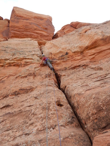 5.8 ish route on the right side of the North Face (West Ridge Route??)