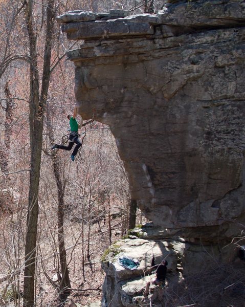 Connor Dykes sticking the crux jump on his send go.