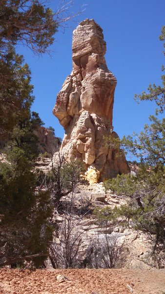 At the UPPER end of the canyon, a small but delightful tower known as "Code Sentry"