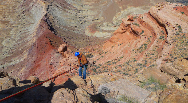 Double rope rap from the top of the final pitch.