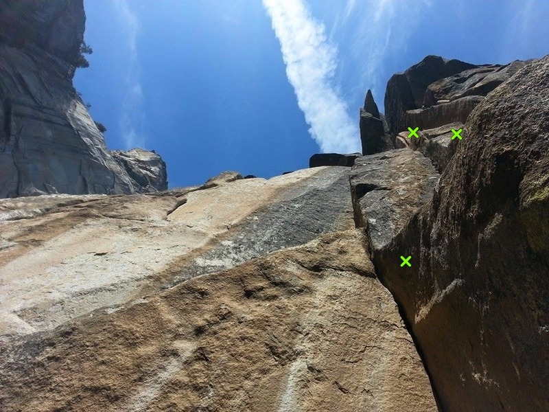 Looking up at pitch 10. Aim for the crazy bombay chimney clipping 3 bolts along the way. Optional gear between (and right next to) all the bolts.