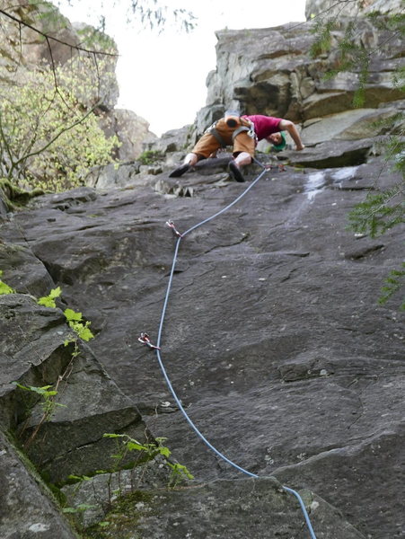 About to cross the wet section. This route seeps but the water is easily avoidable.