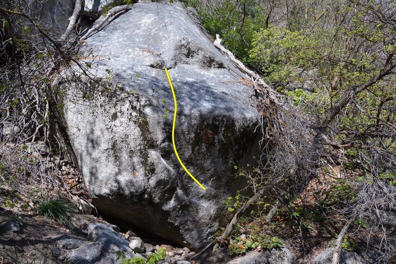 High Life boulder. Some fallen trees covering a few problems, though the namesake problem is climbable.