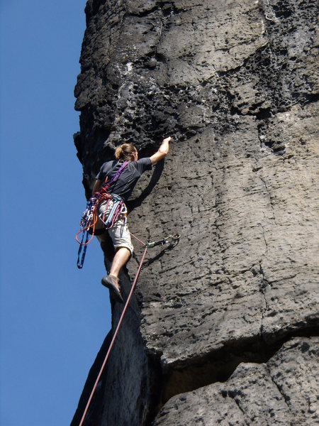 Domwaechter, Saber direct. Steep, great holds, longer than it looks, smaller holds further up... did I mention the run outs?
