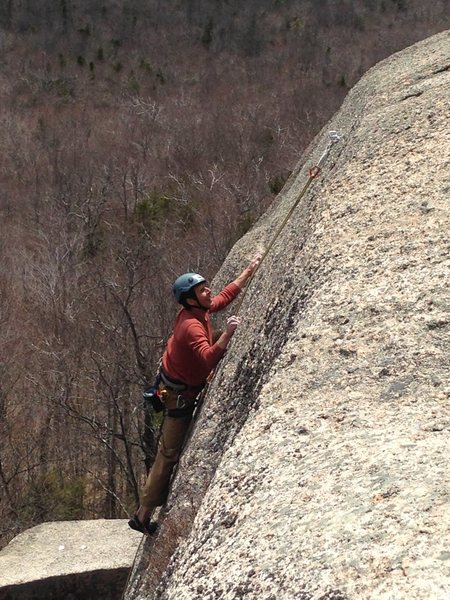 my dad picking his way through some spectacular low angle climbing<br>