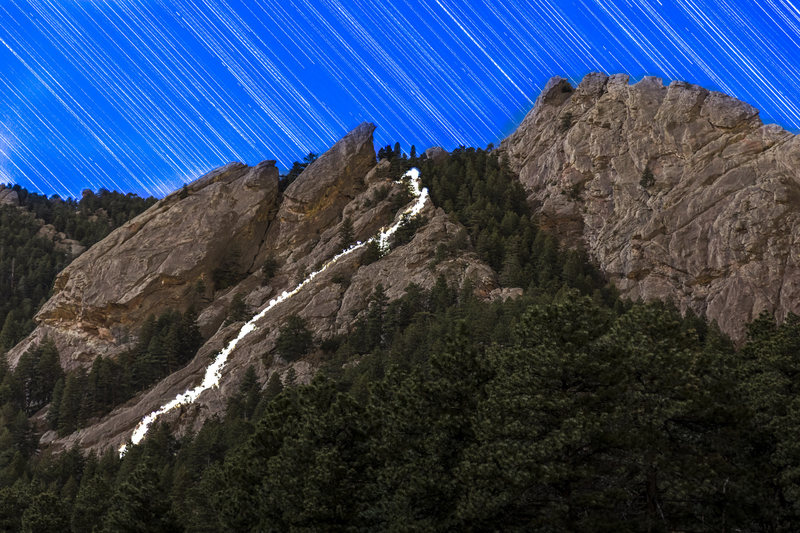 The route illuminated by headlamp. Climbers: Asa D., Kate S., and myself.