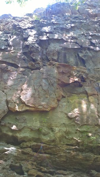 The wolf shaped rock is clearly visible on this interesting route