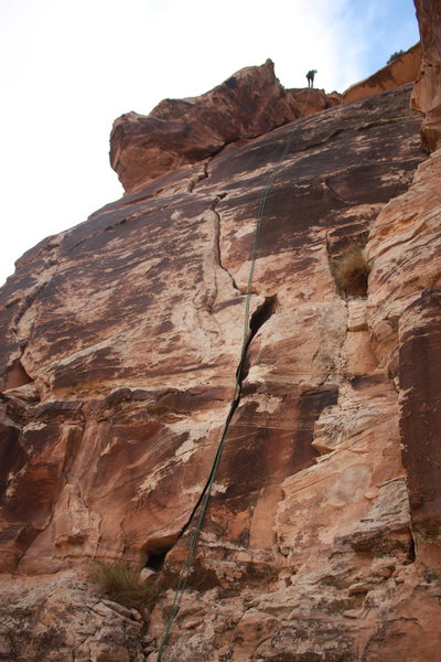 J-sexy on the the third and final rap. (Its 3 rappels with a single 70m)