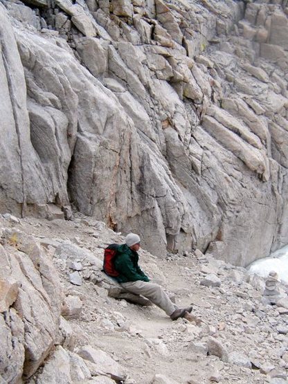 Taking a break on the way down The Mountaineer's Route, High Sierra
