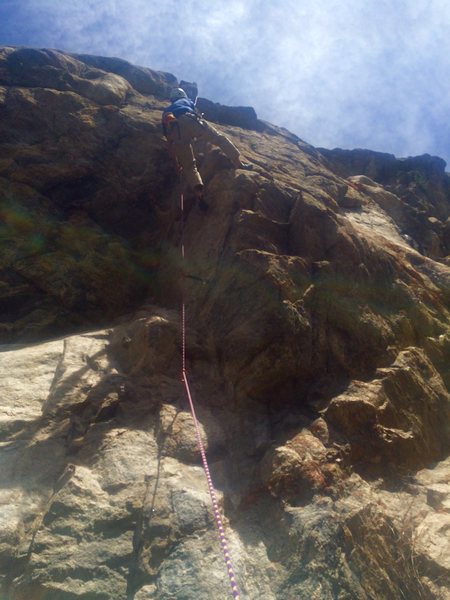 At the arête crux on hard Warm-up.