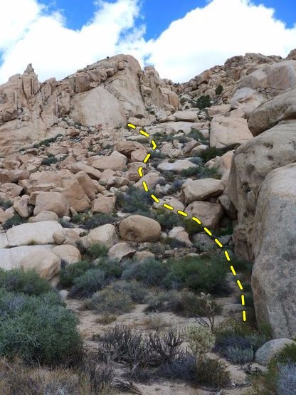 Mary Worth Buttress with approach shown, Joshua Tree NP
