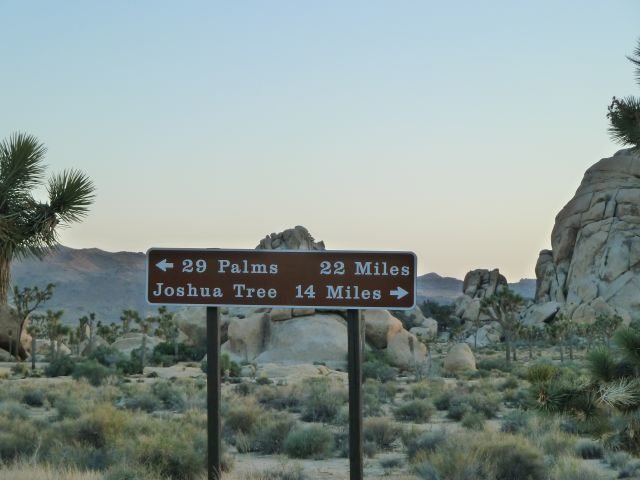 Road sign at the intersection of Park Blvd and the road to HVCG, Joshua Tree NP