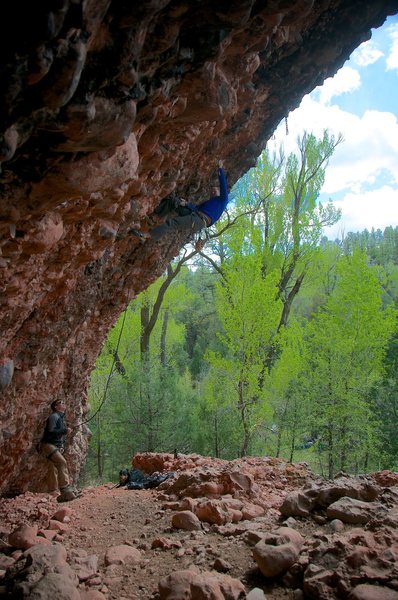 Making the clip that then protects the crux move up high. May 2015.
