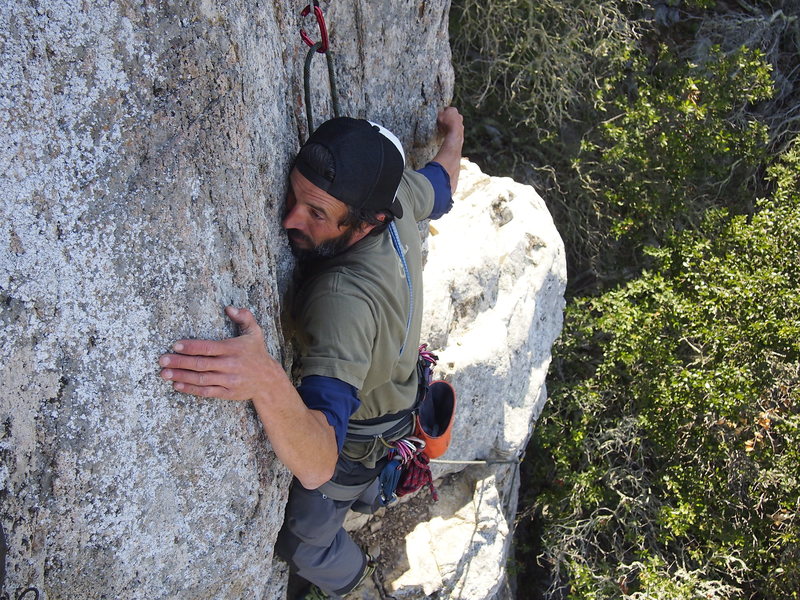 Matt Geyer at the 4th bolt of Owl's Staircase.