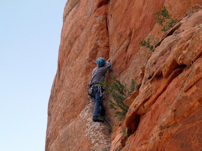 The first bolt on Zach Harrison's line on the north face. The only gear I needed was just above me in the thin crack; a .4 C4
