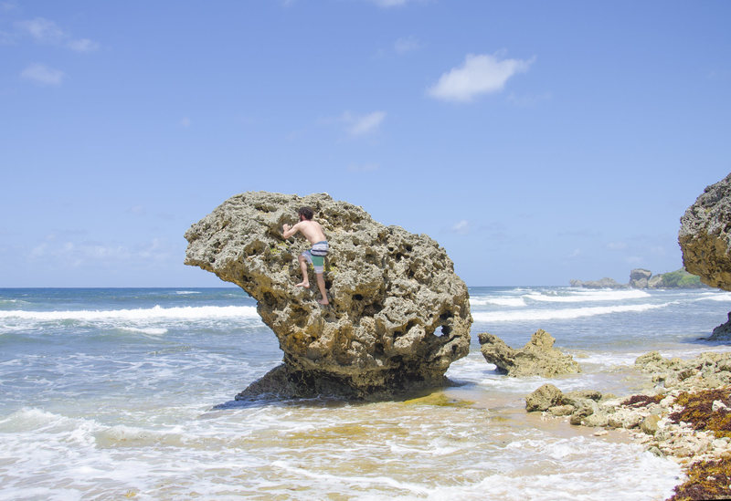 Not sure if this rock has a name, I'm sure it must. The climb is about a V1, although very sharp. These rocks used to be underwater reefs.
