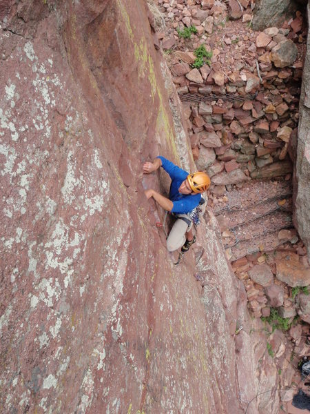Unknown climber on the West Face of the Bastille.