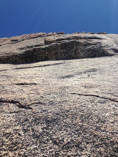 The Crux. P4, 10 feet off the belay. Well protected but THIN.