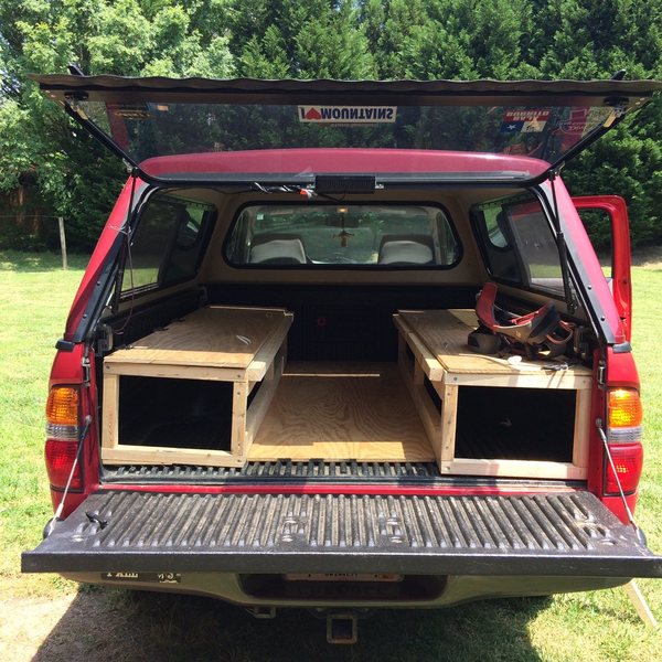 Or sleep one down low for more head room or "stealth" camping in parking lots.