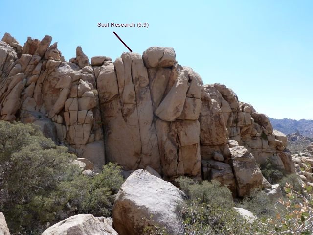 Soul Research (5.9) lies directly west of The Aviary, Joshua Tree NP