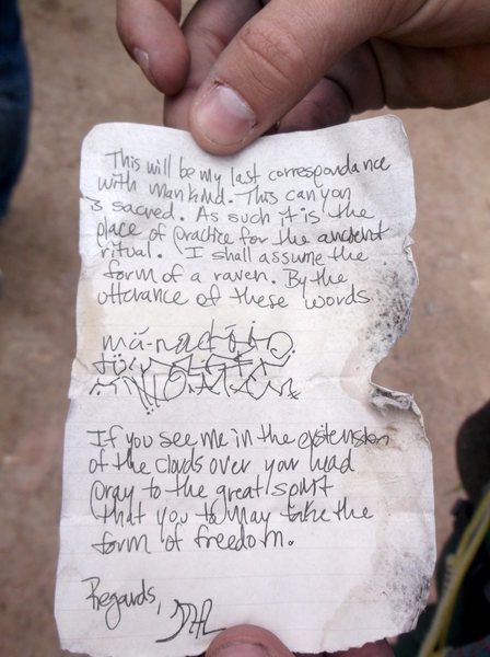 Note found in a bottle on the way to the West Ridge. Only in Eldo!