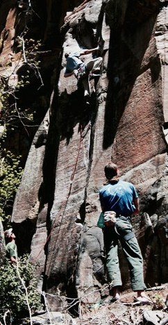 JJ Schlick on the FA of Resurrection 5.11+.<br>
David Daily and Peter Kohl lend support. 2008.<br>
<br>