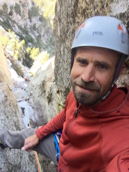 Howard selfie time at the crux of the chimney pitch!!