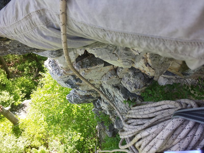 view of the inside dihedral and right side of the arete going up. fun easy moves and pretty rock and views.