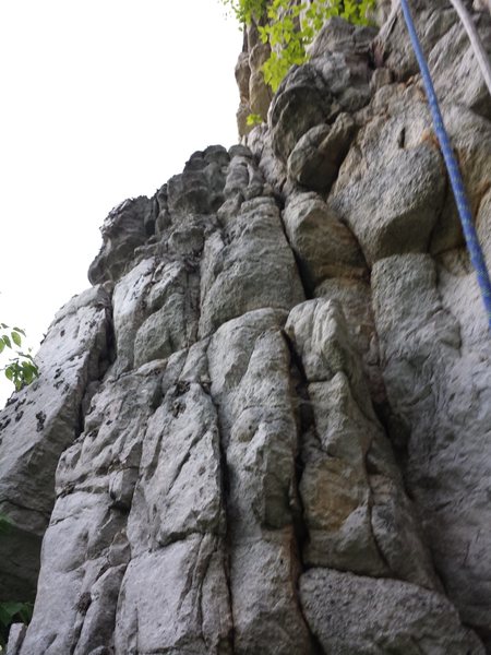view of the start of the climb from the lower ledge.