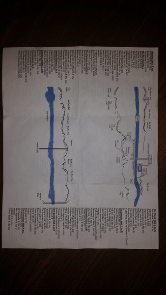 Front side of the map/pamphlet for Crawdad. Not all the routes are labeled on the walls, so it's useful to have this