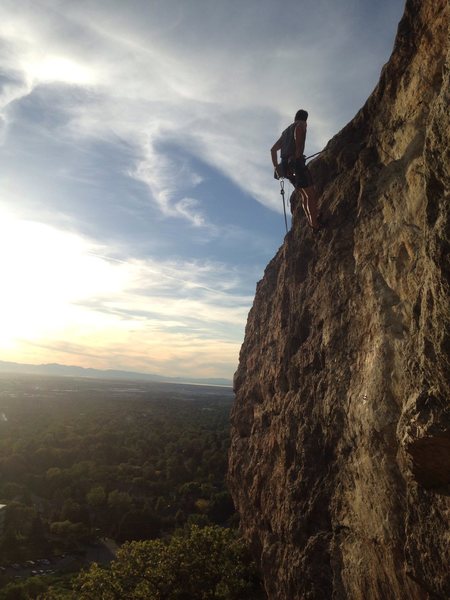 Patrick Linder cleaning the route, with Ogden beyond.