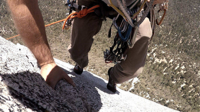 The exposed view as you move into the fingertip traverse variation of the last pitch.