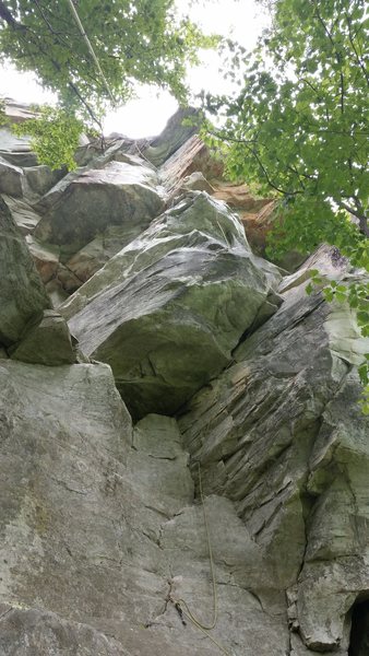 The Link-Up<br>
<br>
The rope line is not straight as would normally be because the gear was clipped for rope soloing. With slings it should be a pretty straight line.
