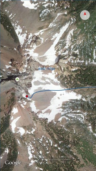 Location of southeast spur route on the mountain, right behind east ridge.