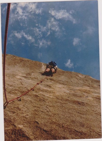 Don Thompson climbing the once 'Bolt Ladder' on Headstone Rock in 1978.