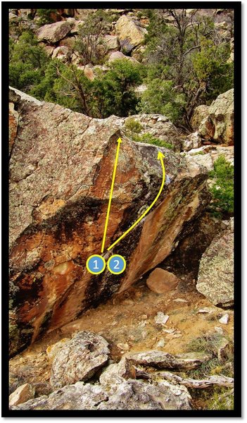 Interim north face problems: 1 - Syphilis of The Finger; 2 - Ode To Highway 141.